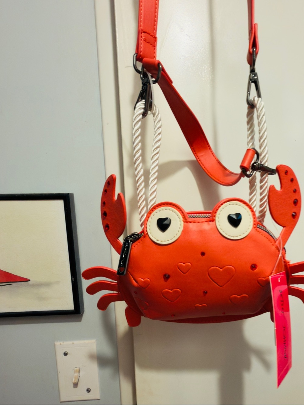 Betsey Johnson Red Crab Crossbody Bag with Rope Strap - Picture 3 of 13